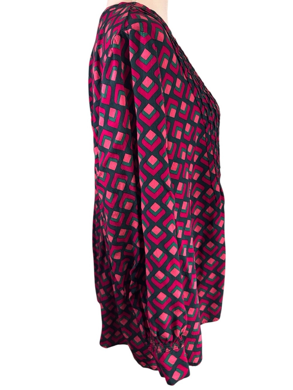 Terra & Sky Pink and Black Geometric Pintuck Tunic 2X - Picture 3 of 8
